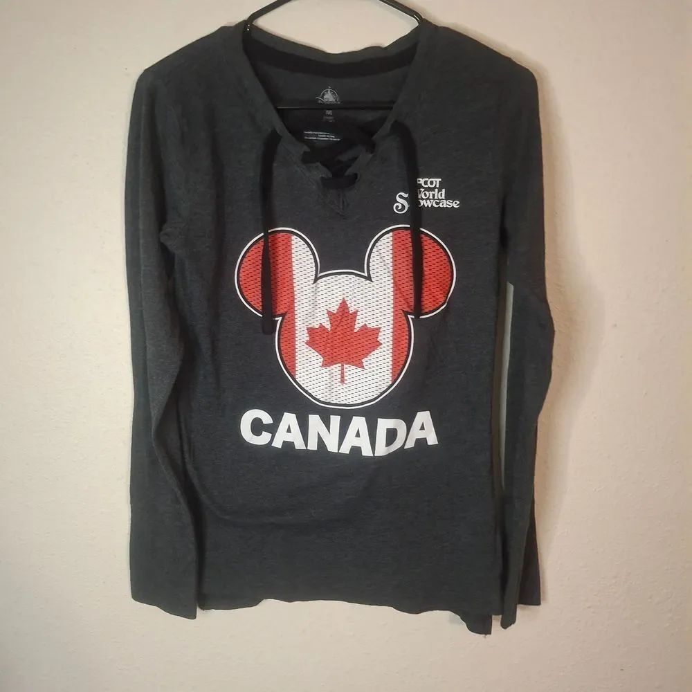 Disney Dark Gray Lace-Up Canada Sweatshirt size small